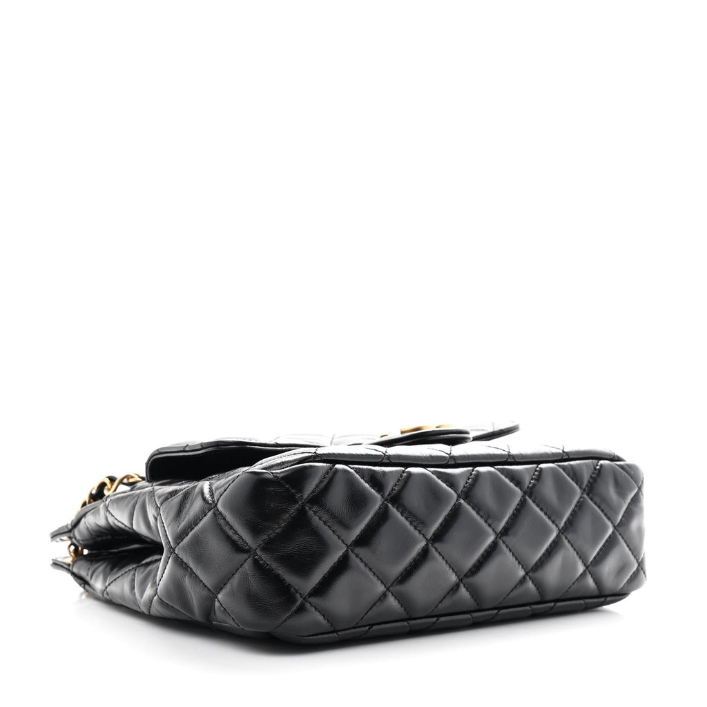 Chanel Shiny Crumpled Calfskin Quilted Wavy CC Hobo Black