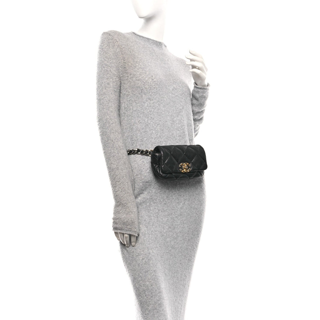 Chanel Lambskin Quilted Chanel 19 Waist Bag Black