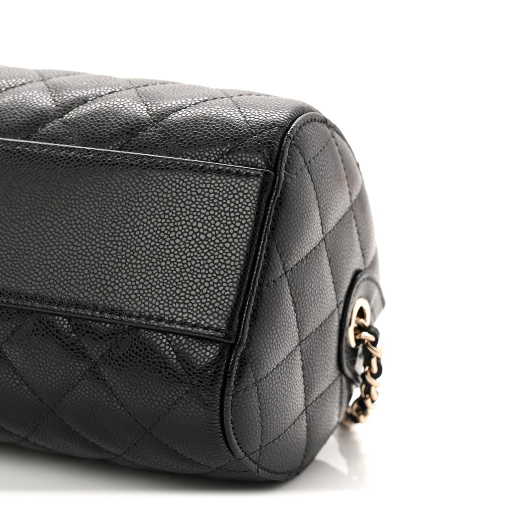 Chanel Caviar Quilted Barrel Clutch With Chain Black