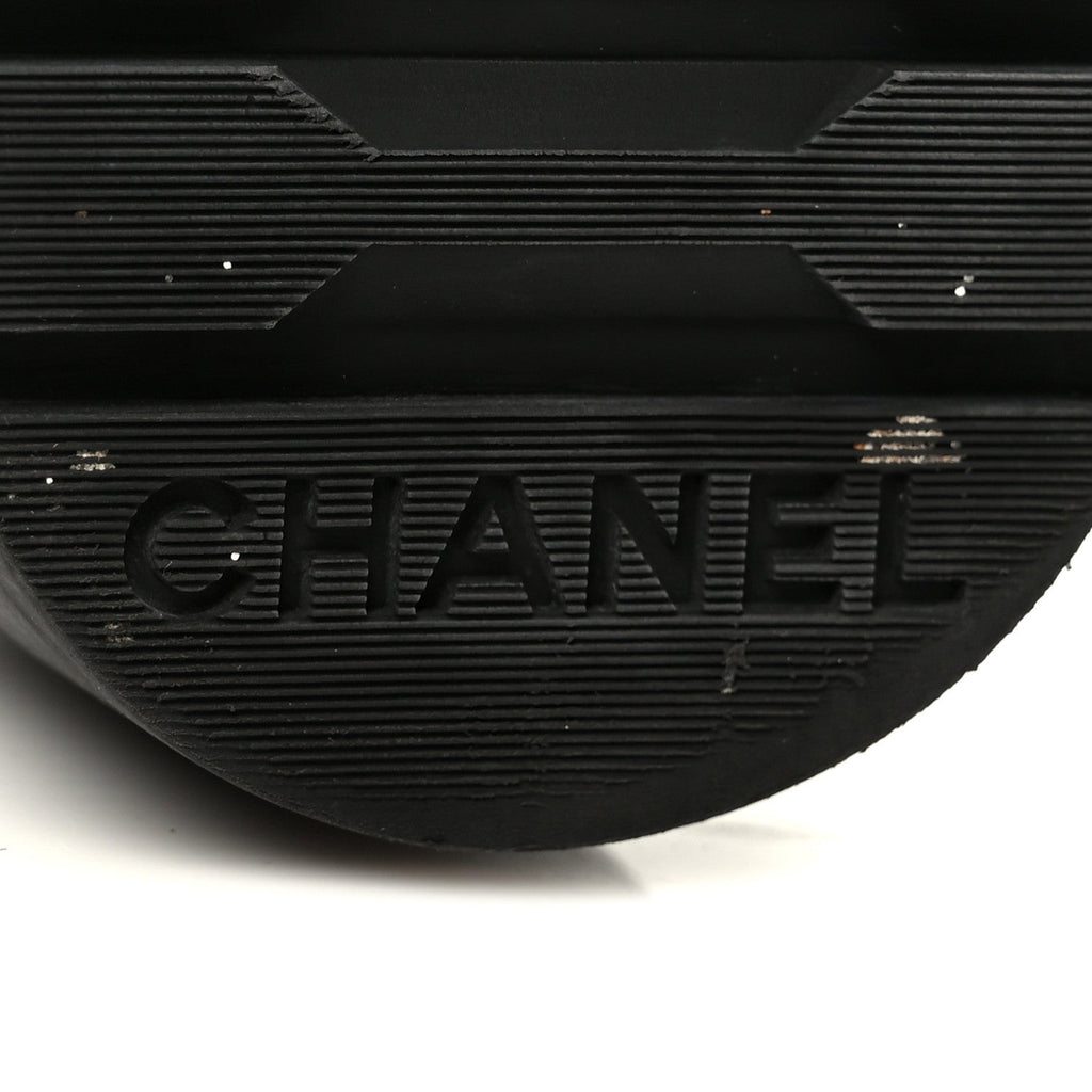 Chanel Shiny Goatskin Calfskin Quilted Lace Up Combat Boots 37.5 Black