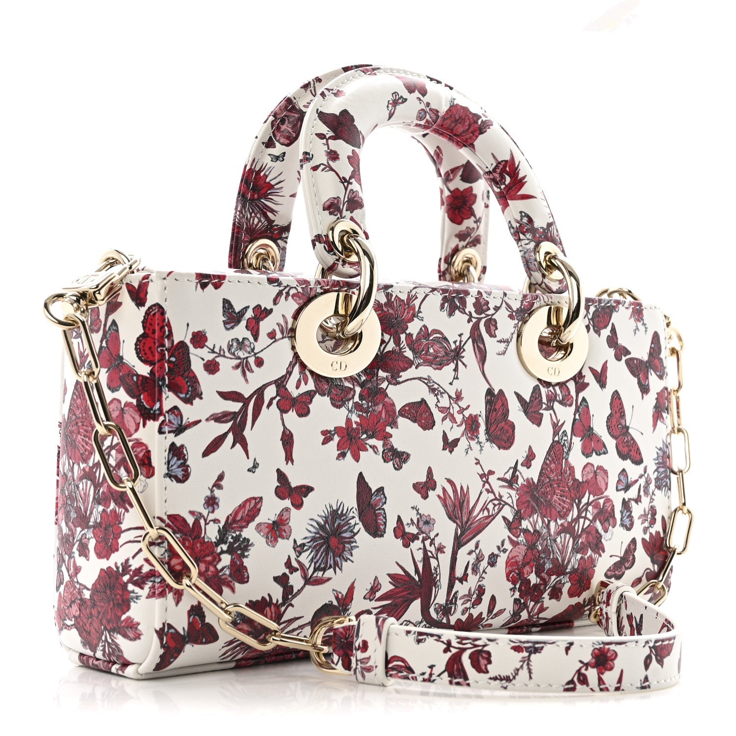 Christian Dior Calfskin Le Coeur Des Papillons Small Lady D-Joy White