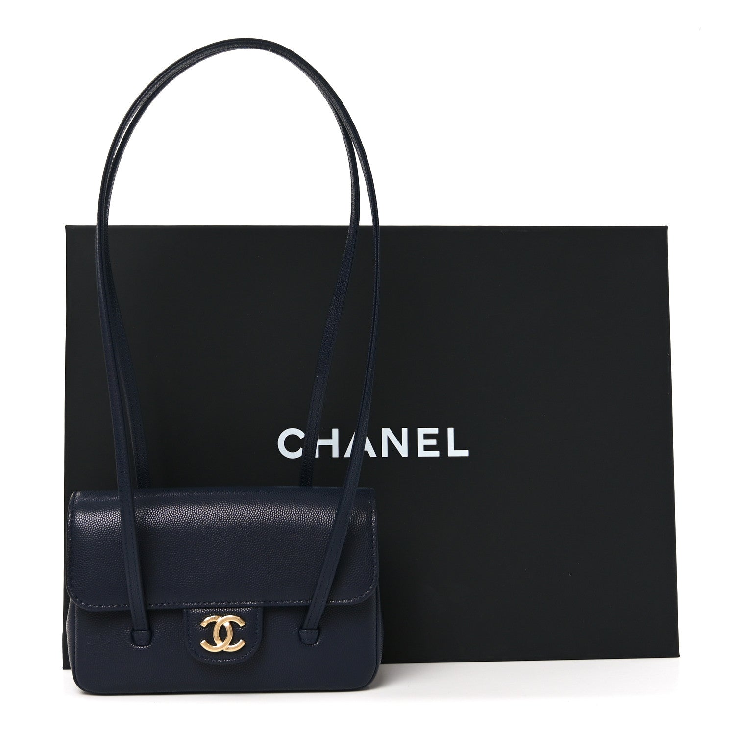 Chanel Shiny Caviar Mini Preppy Coco Shoulder Bag Dark Blue