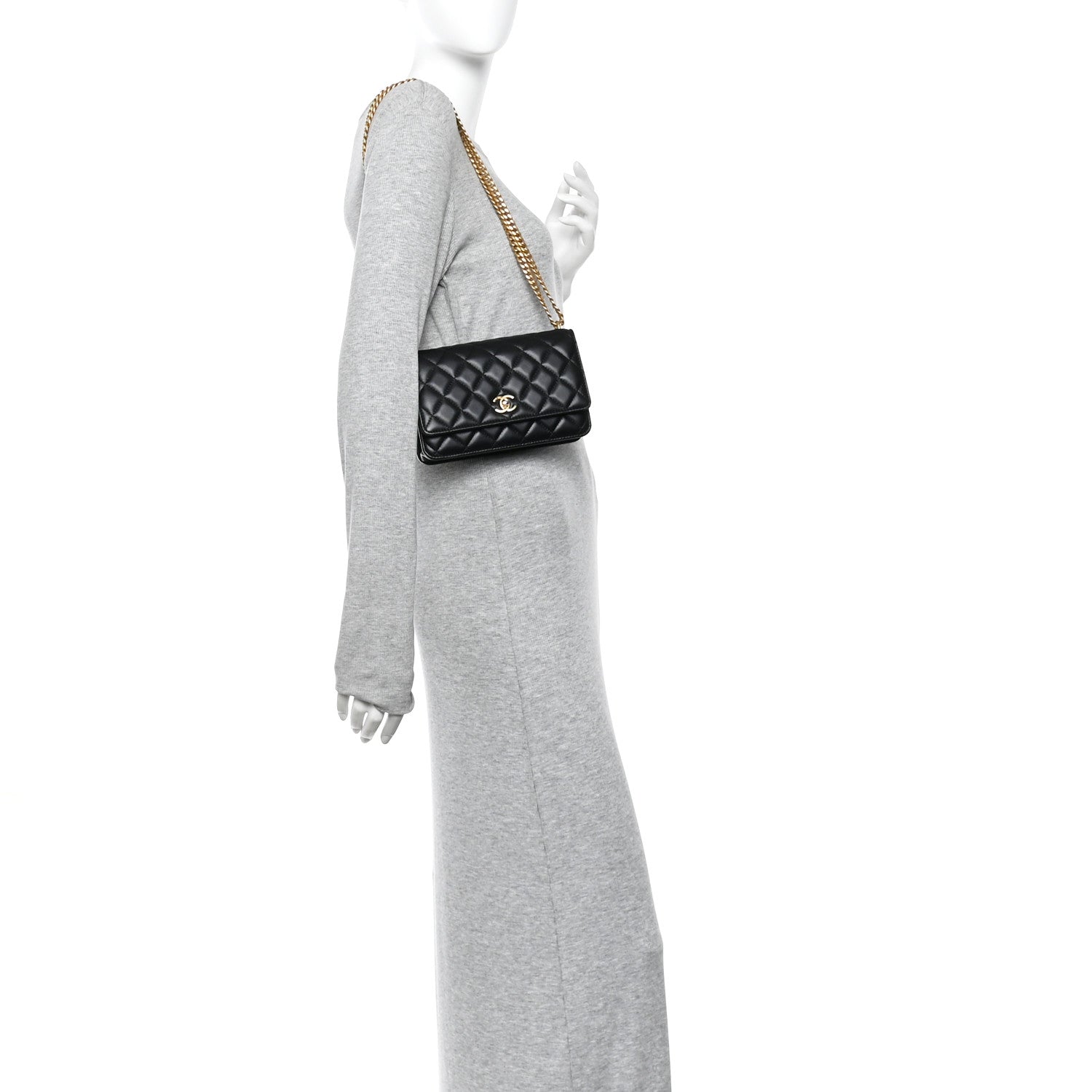Chanel Lambskin Quilted Sweet Camellia Wallet On Chain WOC Black