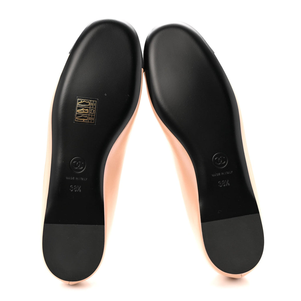 Lambskin Grosgrain Pearl Mary Jane Flats 38.5 Beige Black