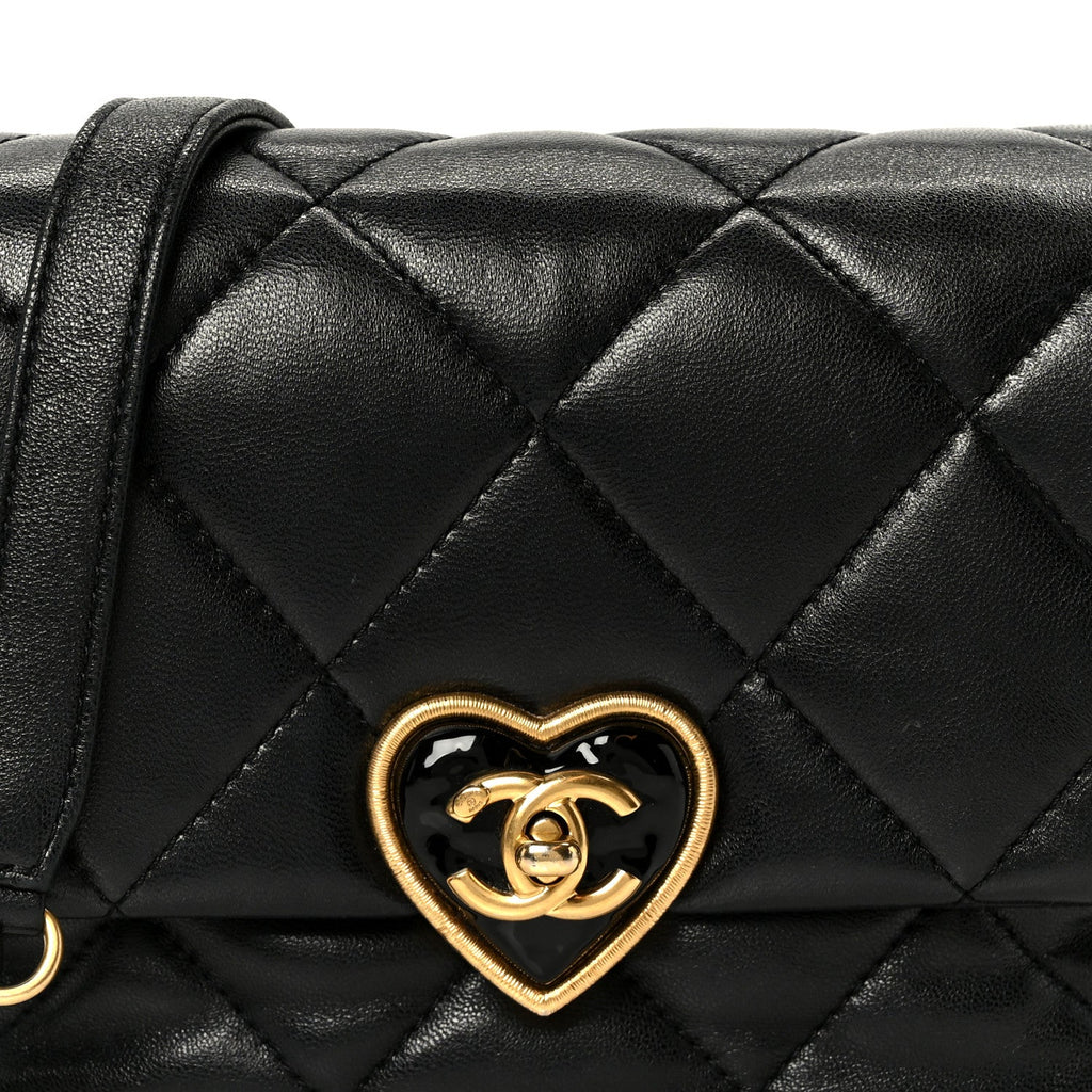 Chanel Lambskin Resin Quilted Mini Heart Square Flap Black