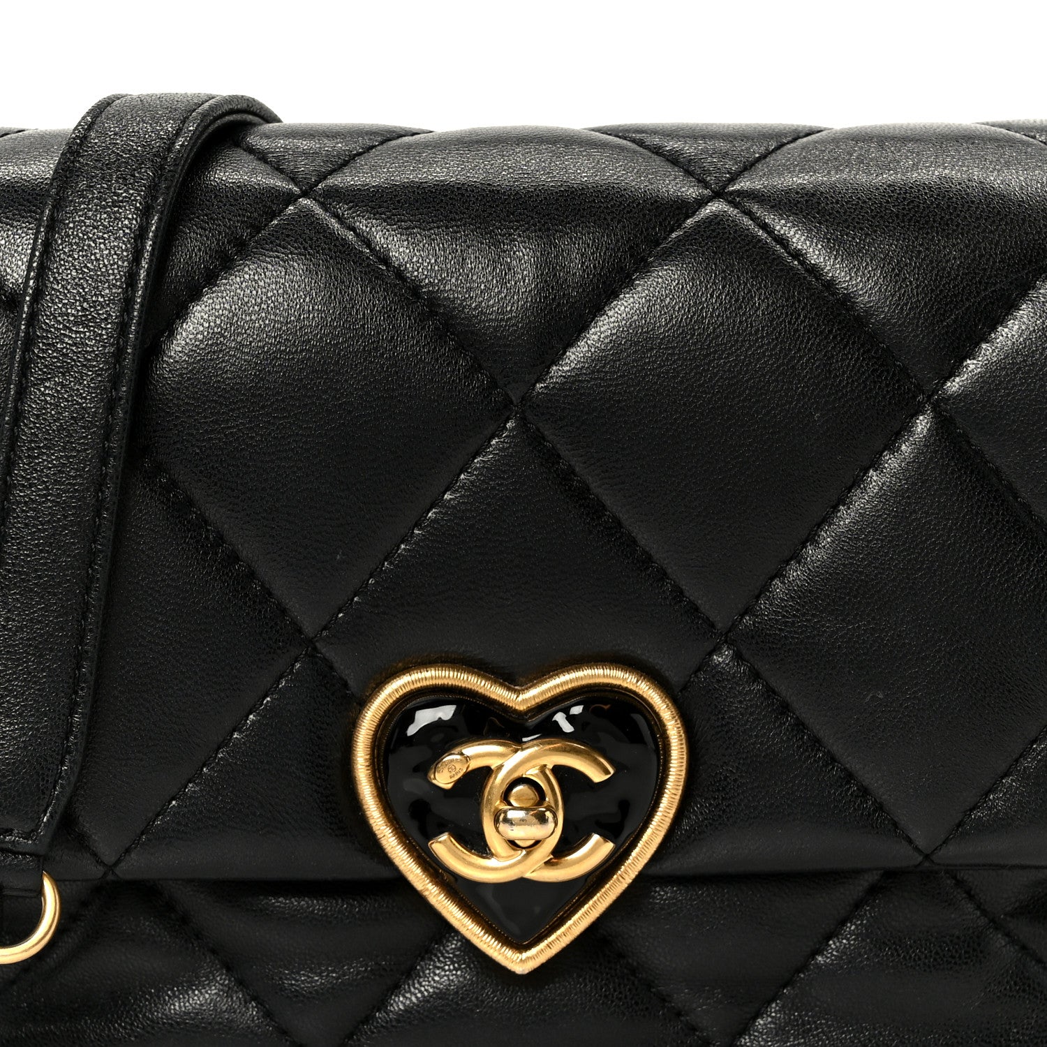 Chanel Lambskin Resin Quilted Mini Heart Square Flap Black