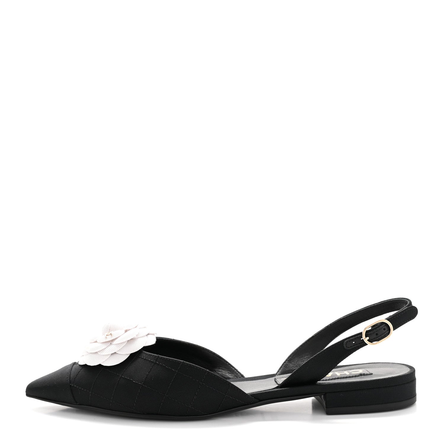 Grosgrain Camellia Slingback Flats 39.5 Black White
