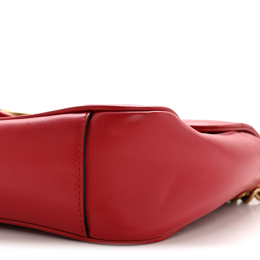 Gucci Calfskin Matelasse Small GG Marmont Shoulder Bag Hibiscus Red