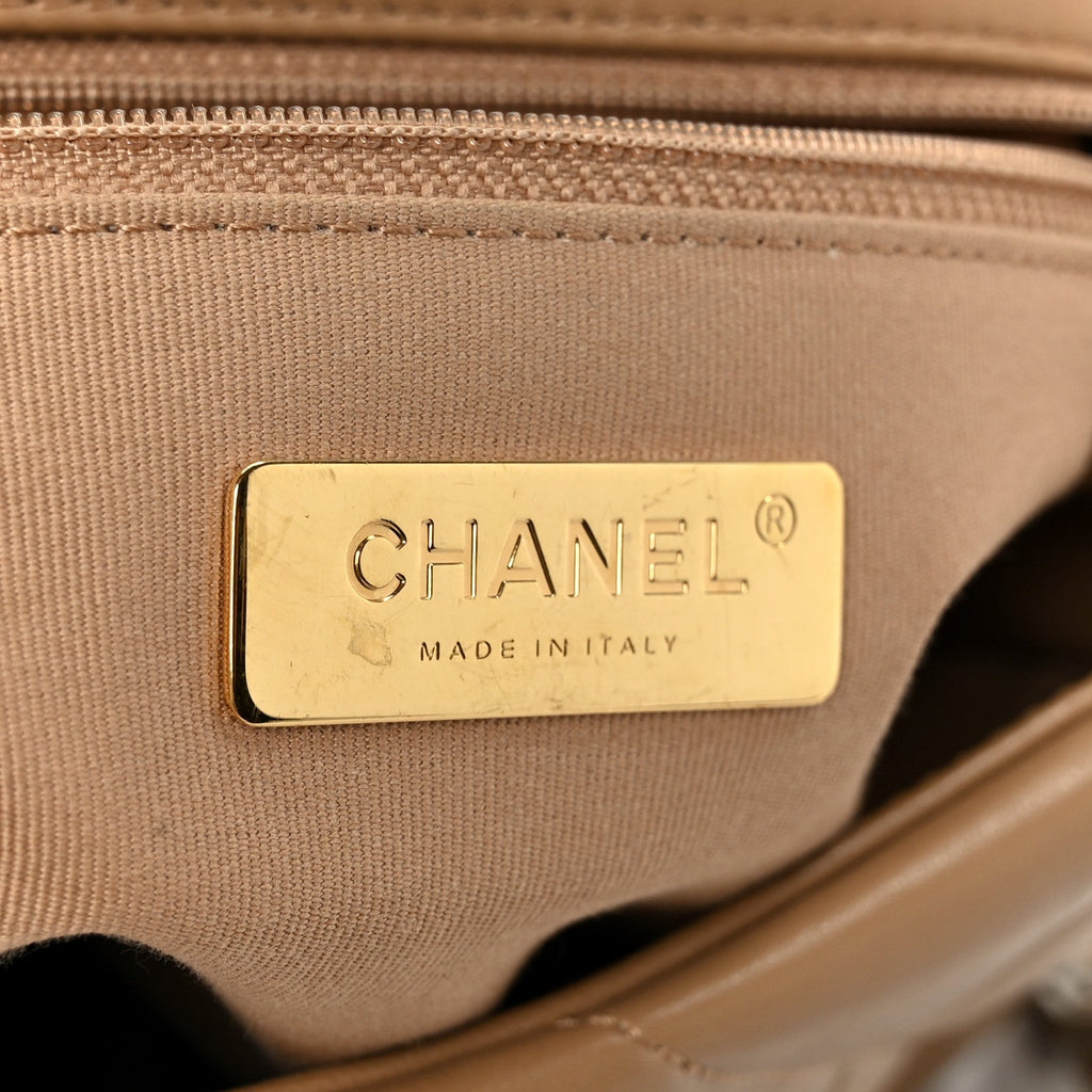 Chanel Lambskin Quilted Medium Chanel 19 Flap Dark Beige