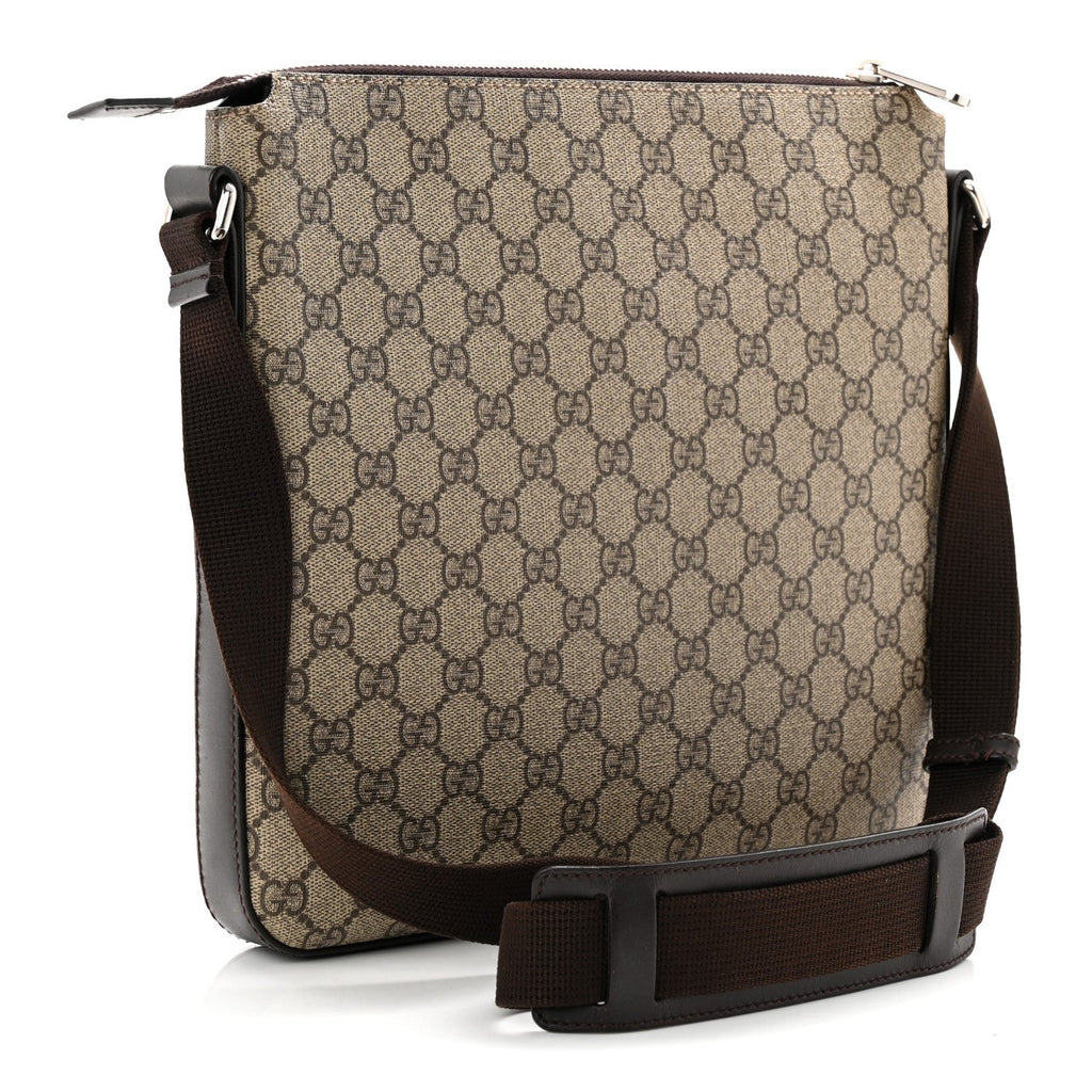 Gucci GG Supreme Monogram Medium Flat Messenger Bag Beige Brown