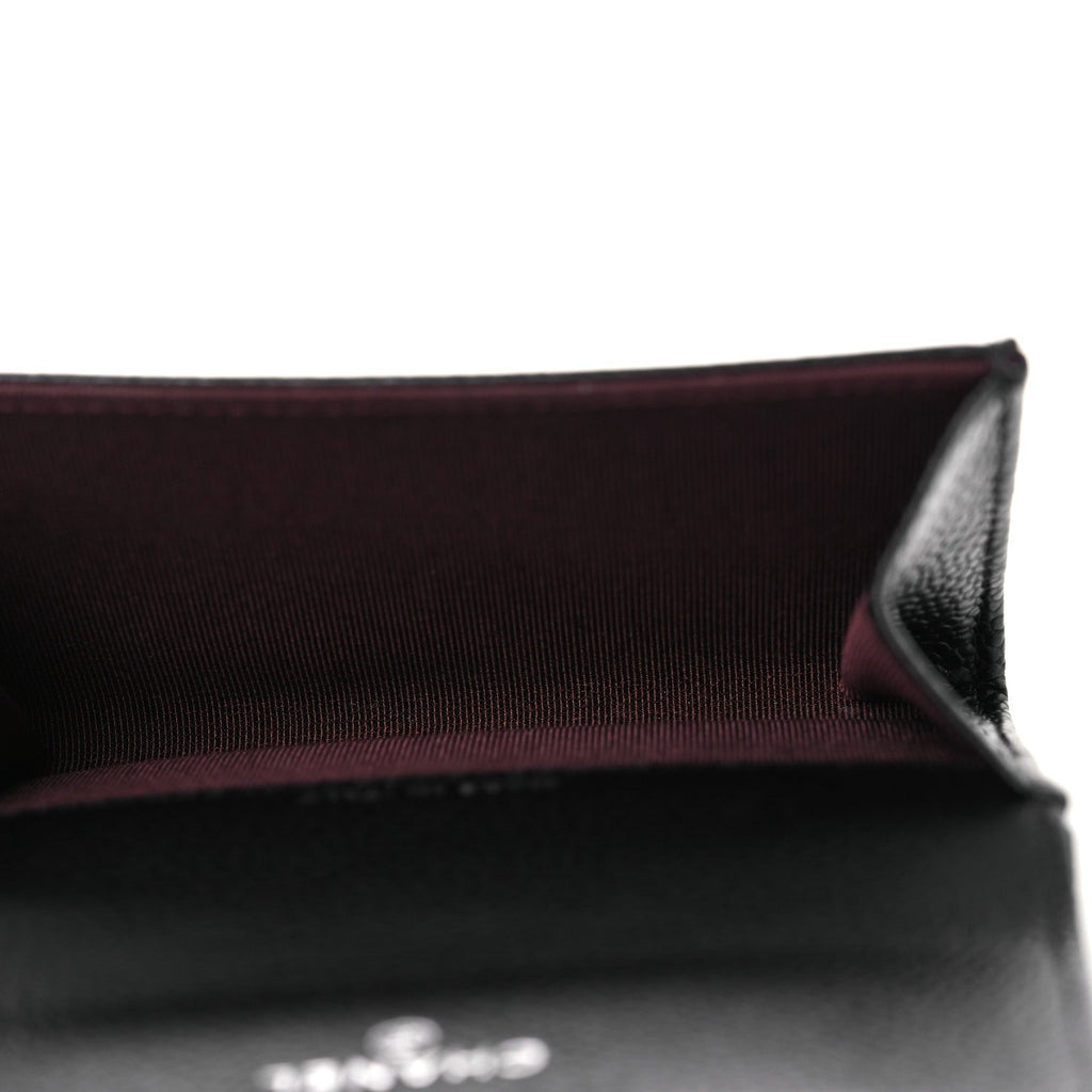 Caviar Quilted Flap Card Holder Wallet Black