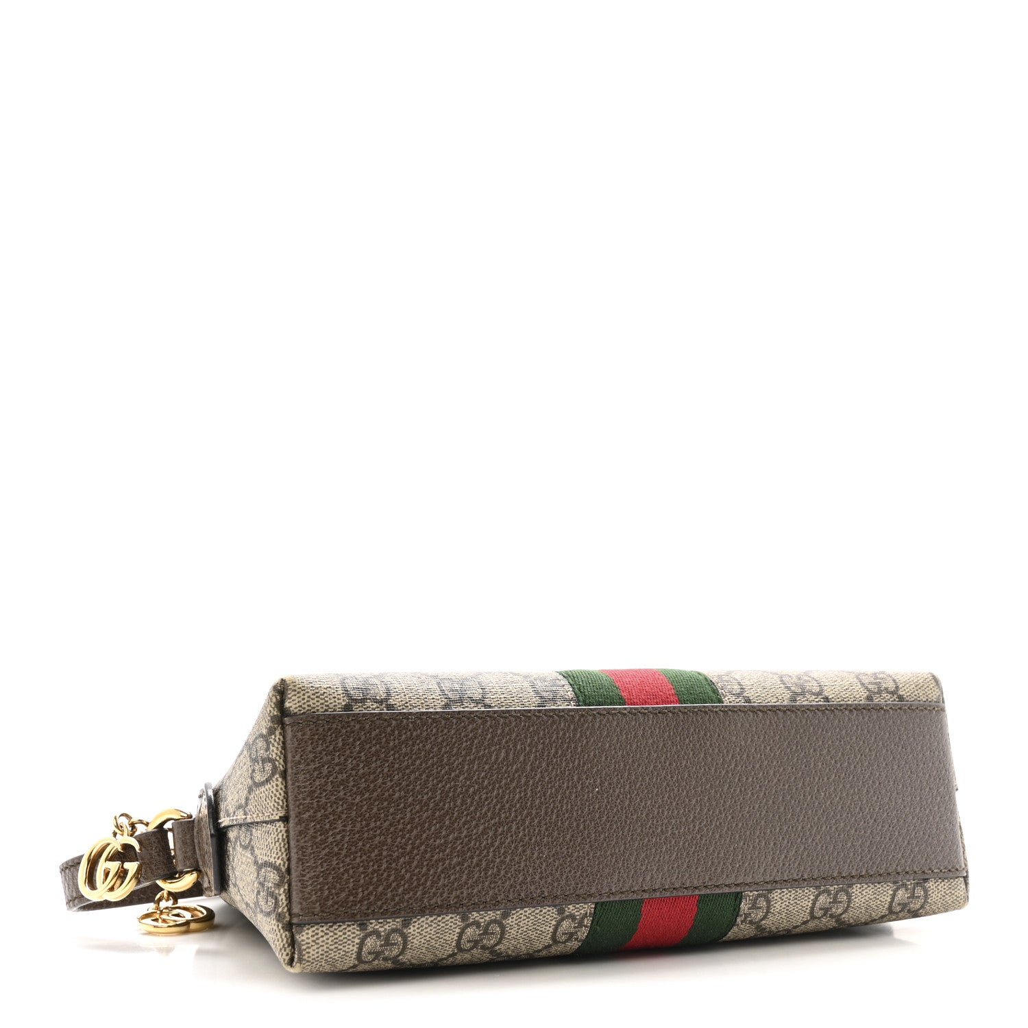 Gucci GG Supreme Monogram Textured Dollar Calfskin Web Small Ophidia Dome Shoulder Bag Beige Ebony New Acero