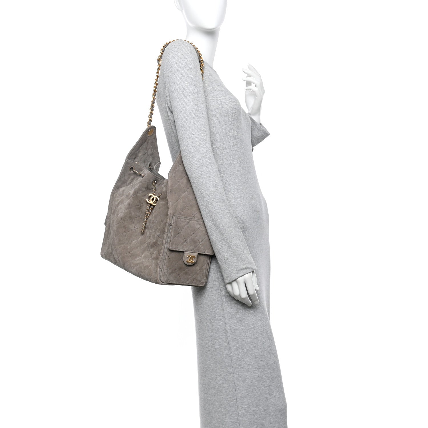 Chanel Suede Quilted Medium Chanel 25 Handbag Dark Grey