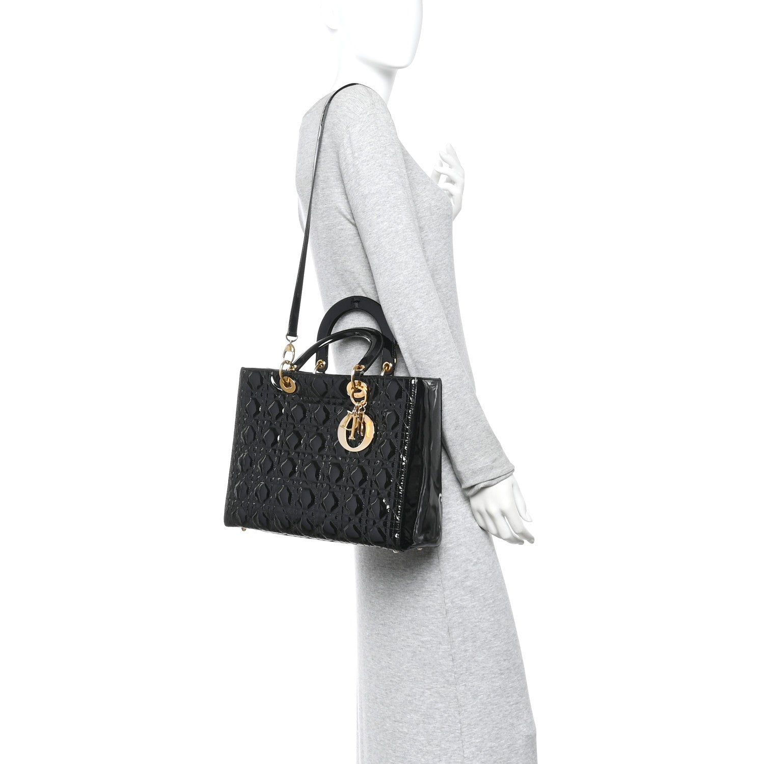 Christian Dior Patent Cannage Large Lady Dior Black