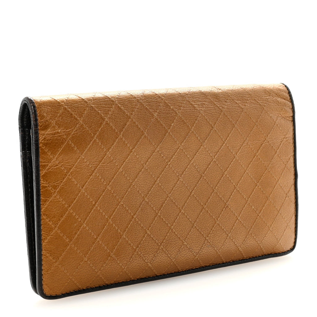 Metallic Calfskin Diamond Embossed Yen Wallet Gold