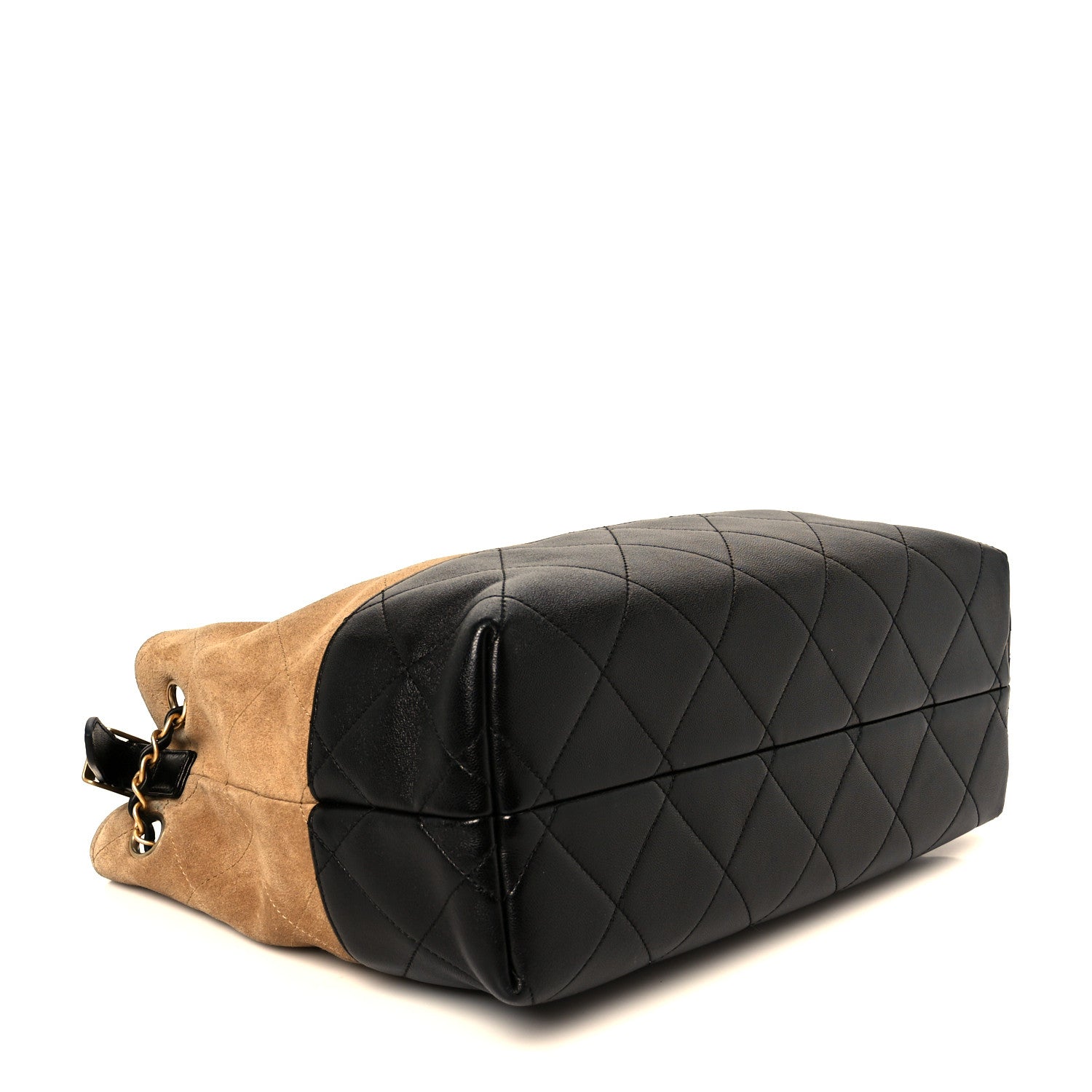 Chanel Suede Calfskin Shiny Lambskin Quilted Small Coco Base Shopping Bag Beige Black