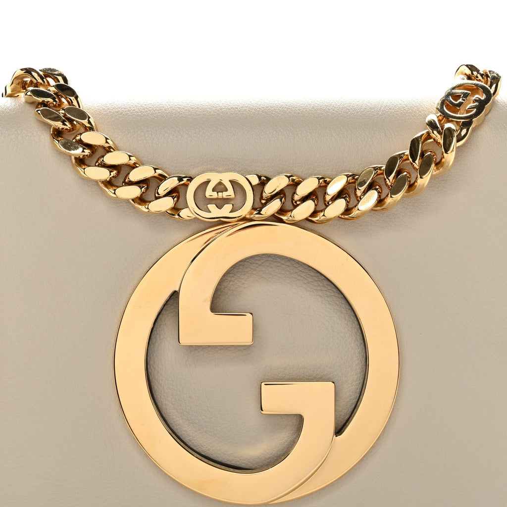 Gucci Roxy Calfskin Blondie Chain Shoulder Flap Bag Mystic White