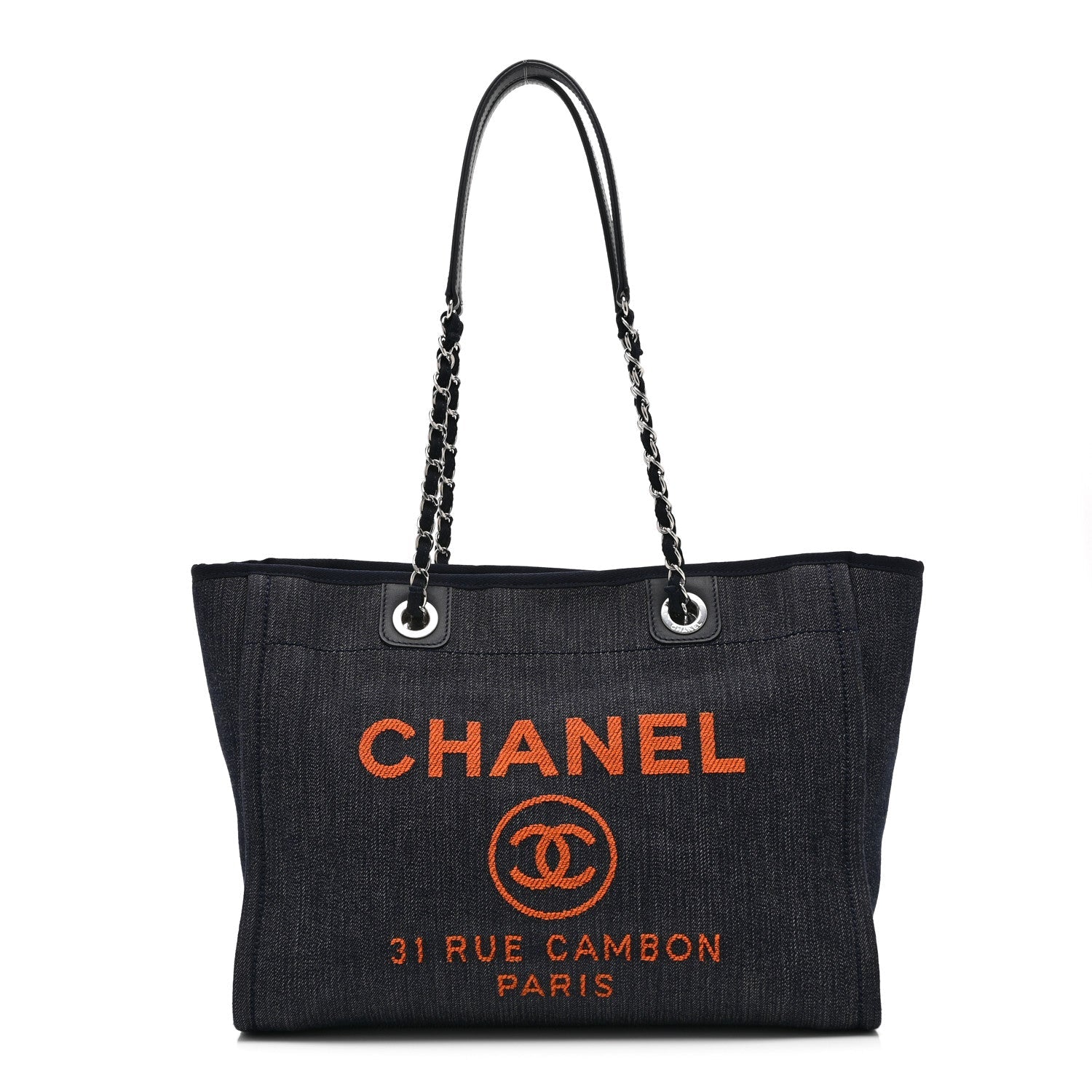 Chanel Denim Small Deauville Tote Blue Orange