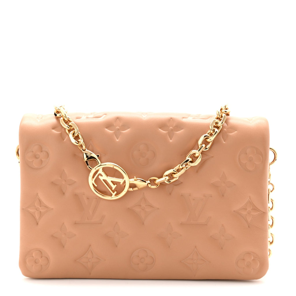 Louis Vuitton Lambskin Embossed Monogram Pochette Coussin Camel