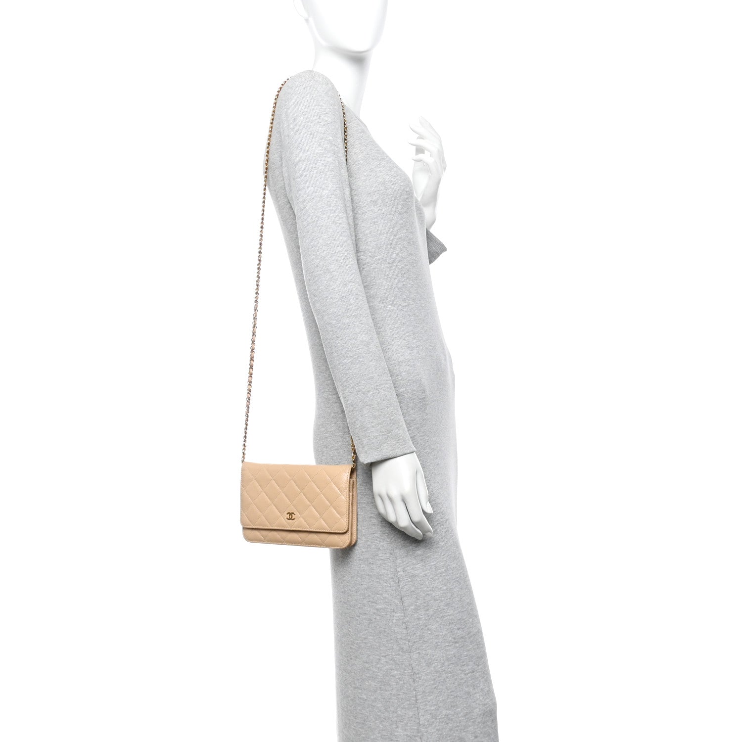Chanel Caviar Quilted Wallet On Chain WOC Beige