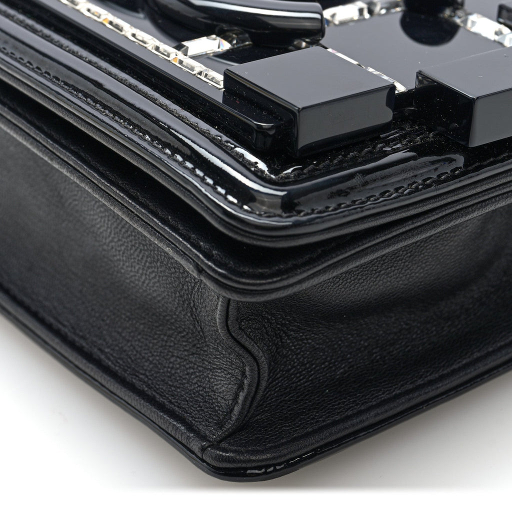 Chanel Plexiglass Patent Baguette Crystal Mini Boy Brick Flap Black