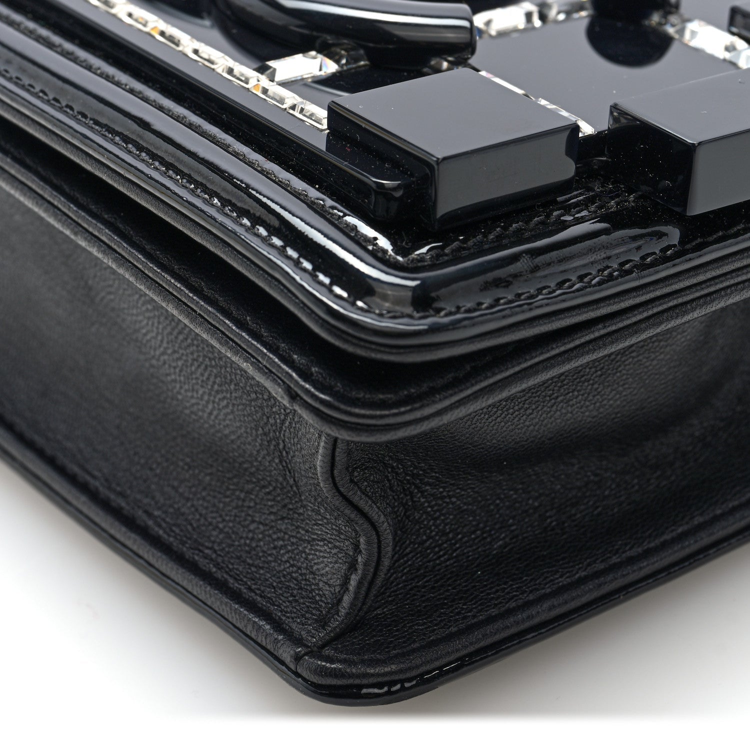 Chanel Plexiglass Patent Baguette Crystal Mini Boy Brick Flap Black