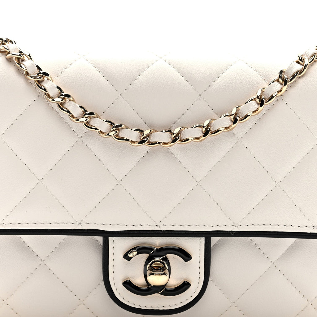 Chanel Lambskin Quilted Resin CC Mini Flap Bag White Black