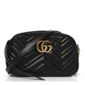 Gucci Calfskin Matelasse Small GG Marmont Chain Shoulder Bag Black