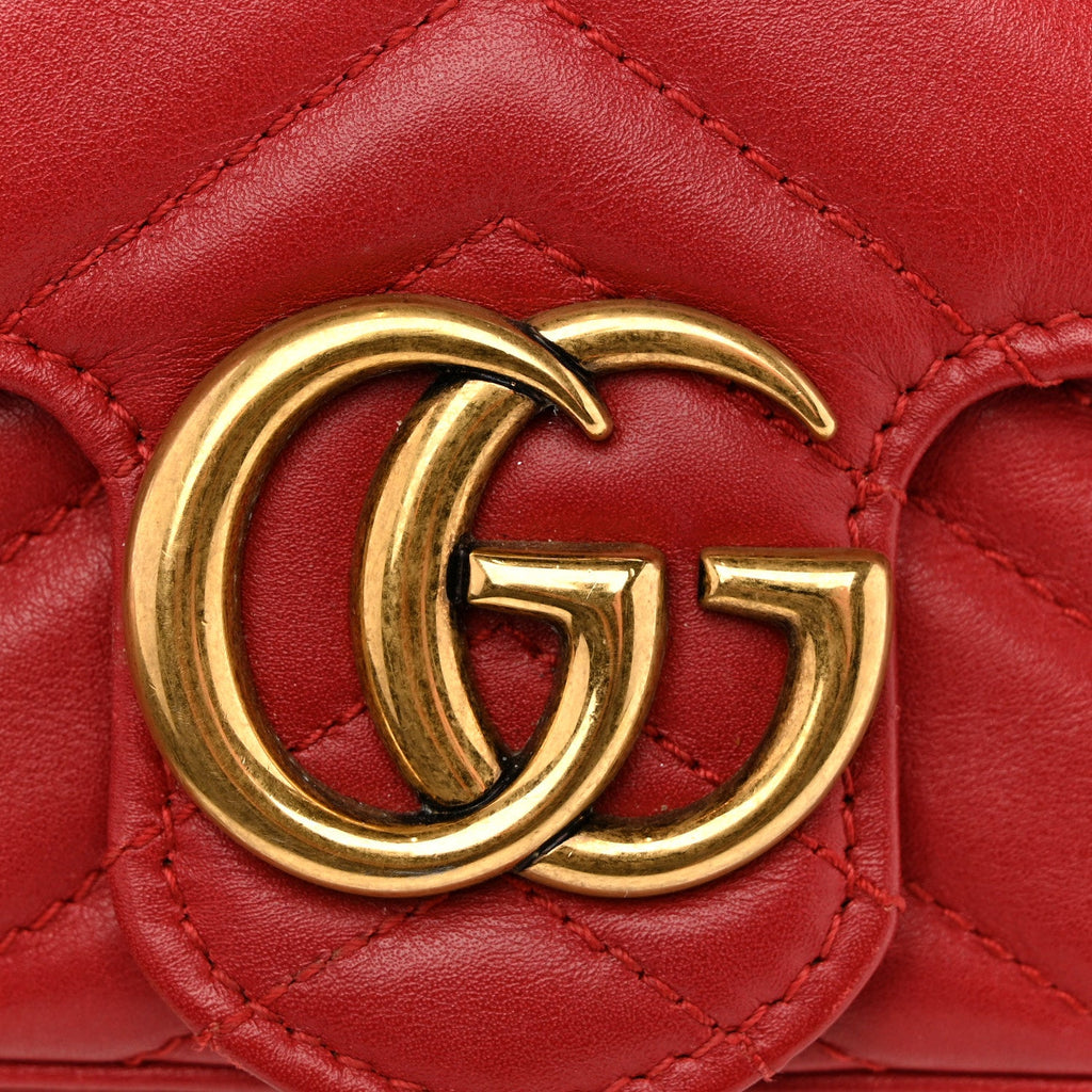 Gucci Calfskin Matelasse Super Mini GG Marmont Shoulder Bag Hibiscus Red