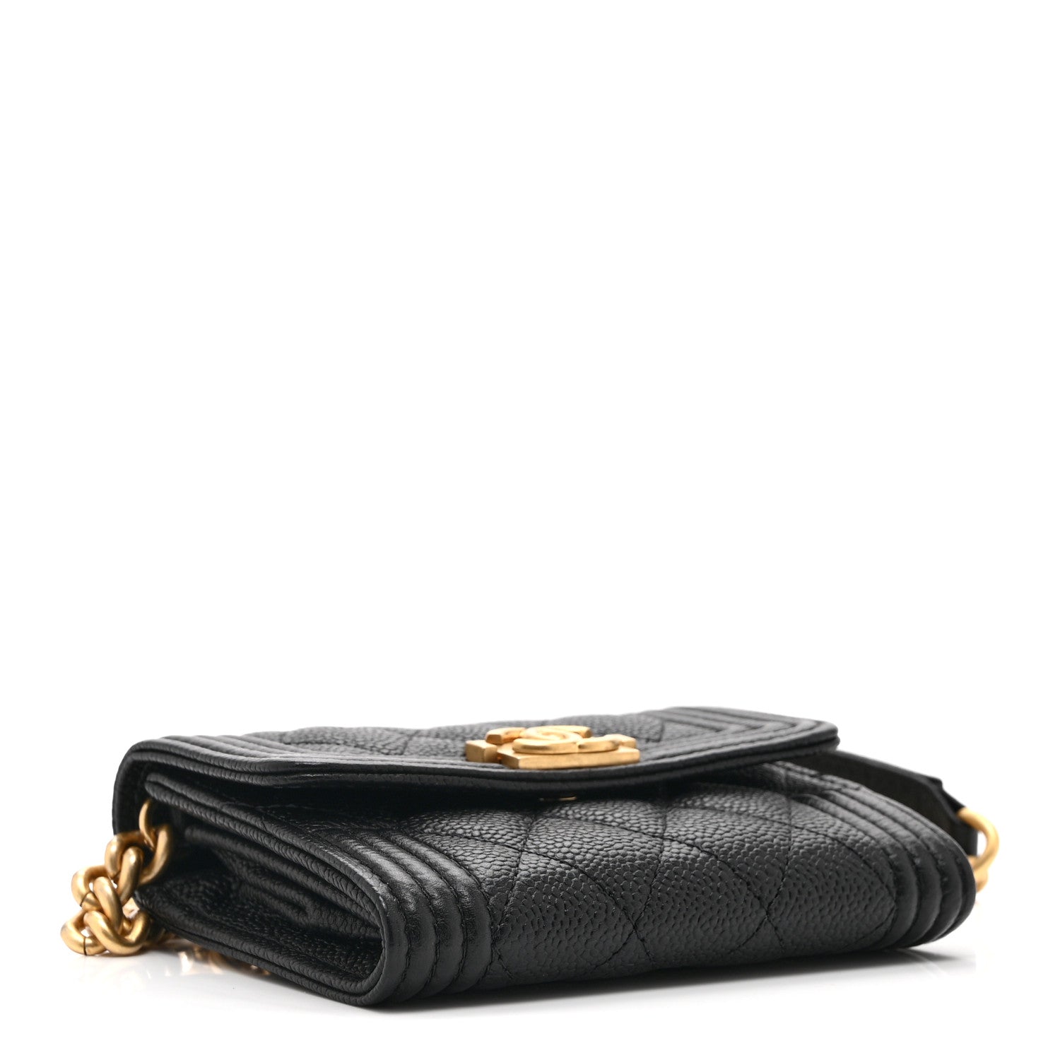 Chanel Caviar Quilted Boy Card Holder On Chain Black
