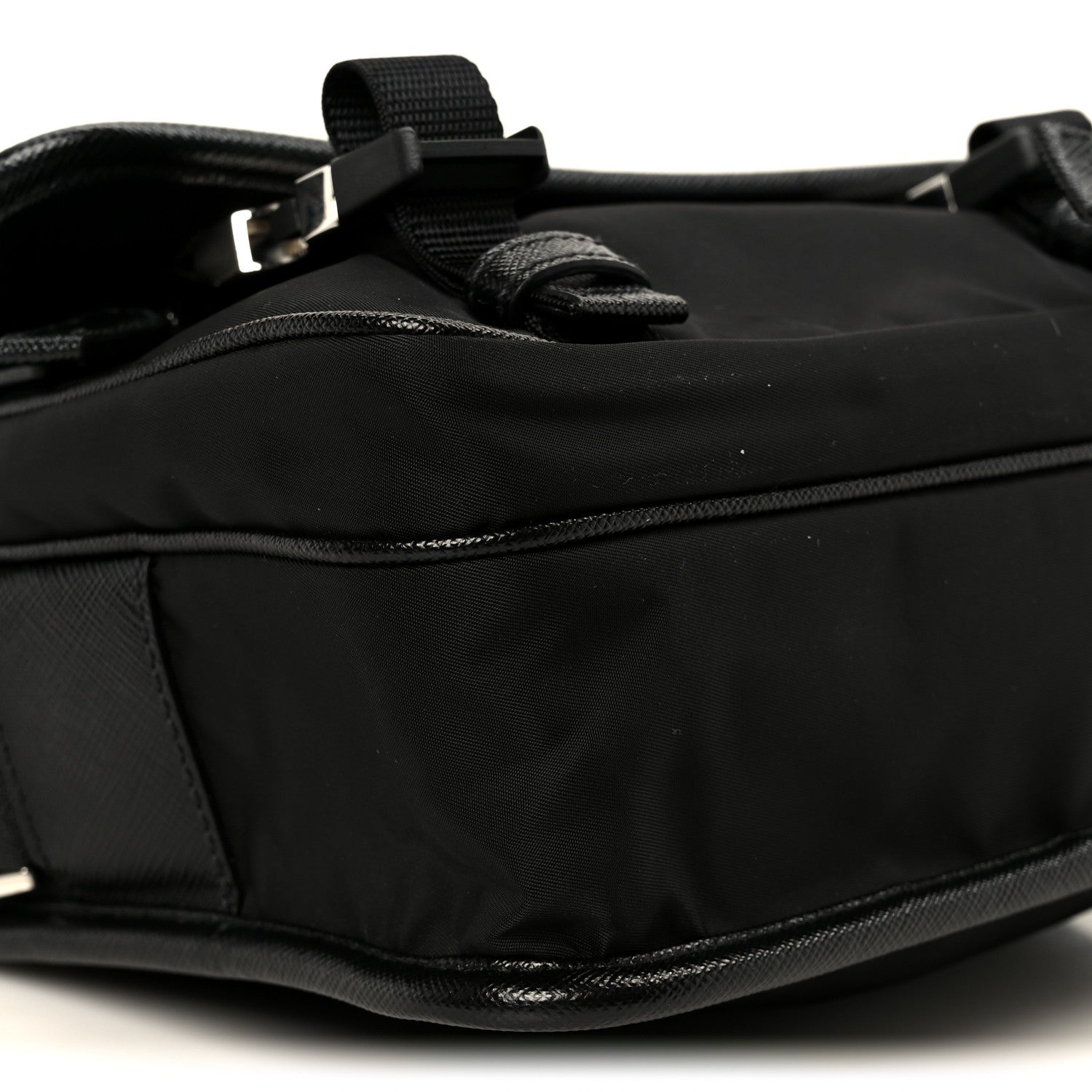 Prada Re-Nylon Saffiano Pocket Double Snap Buckle Shoulder Bag Black