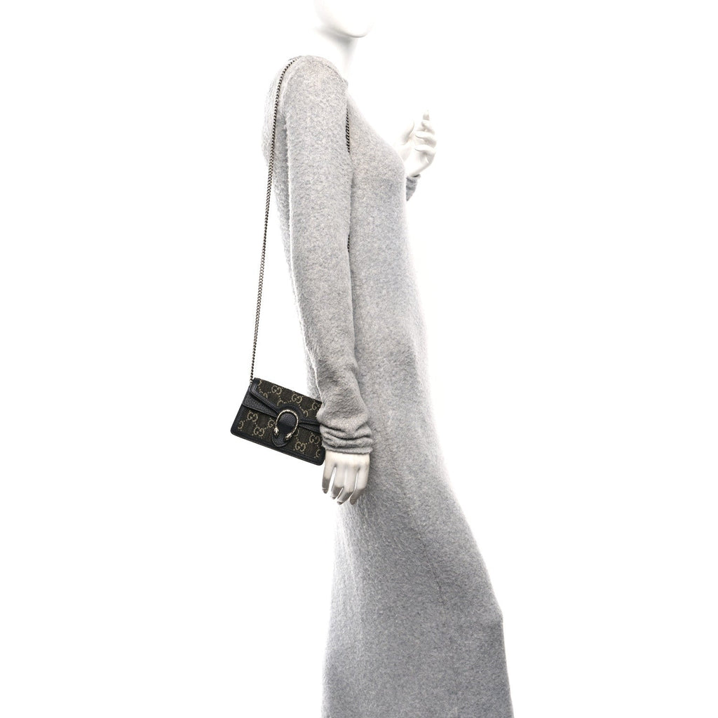 Gucci Jacquard Black Denim GG Monogram Super Mini Dionysus Shoulder Bag Black Ivory