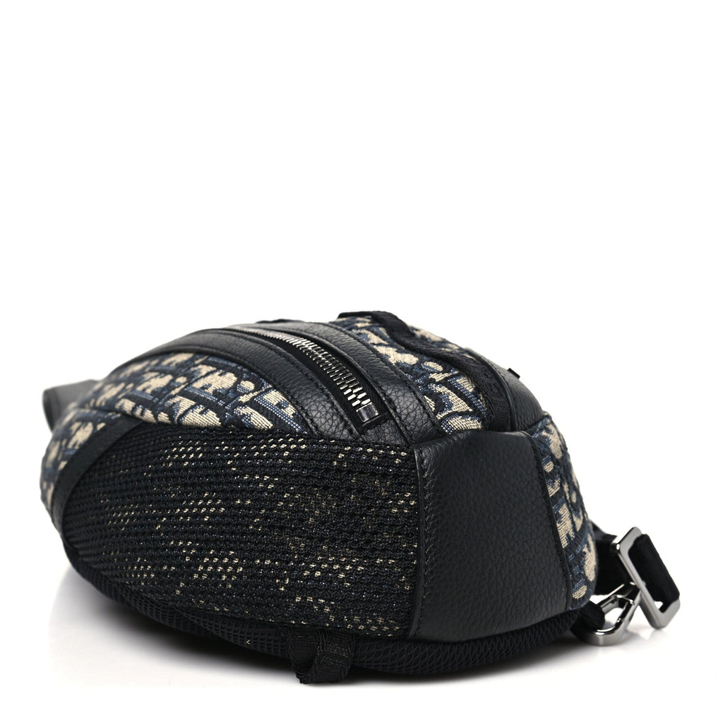 Christian Dior Grained Calfskin Oblique Scarab Sling Bag Blue Black