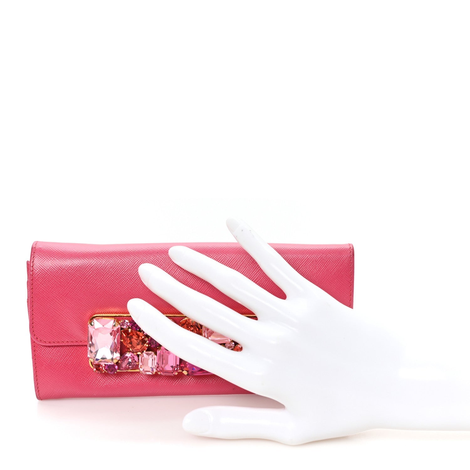 Prada Saffiano Crystal Continental Flap Wallet Peonia