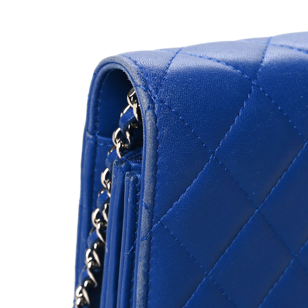 Chanel Lambskin Quilted Square Wallet On Chain WOC Blue