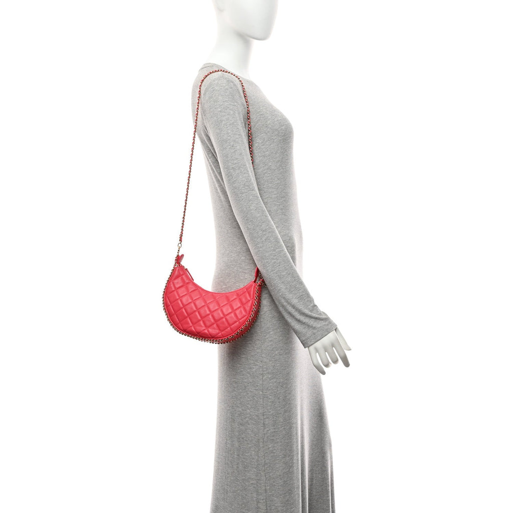 Chanel Lambskin Quilted Small Hobo Bag Pink