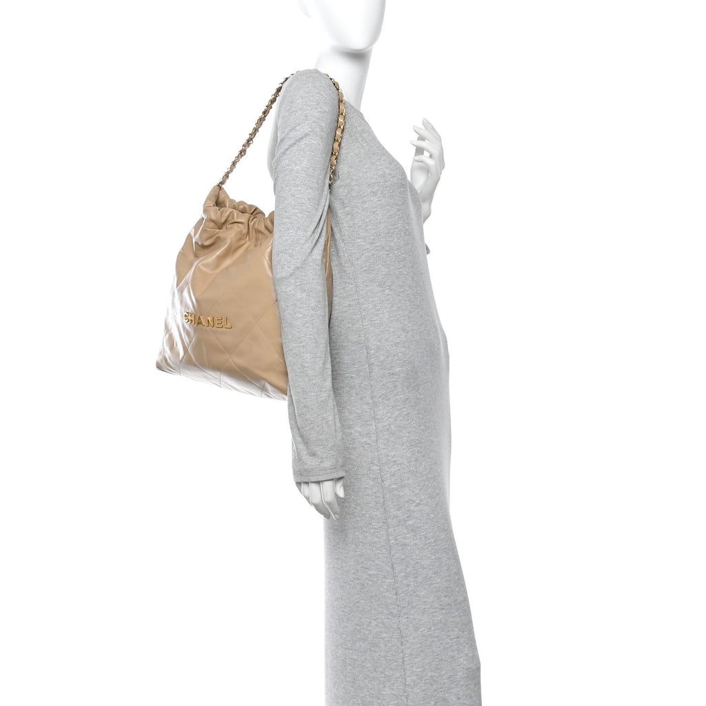 Chanel Shiny Calfskin Quilted Chanel 22 Beige
