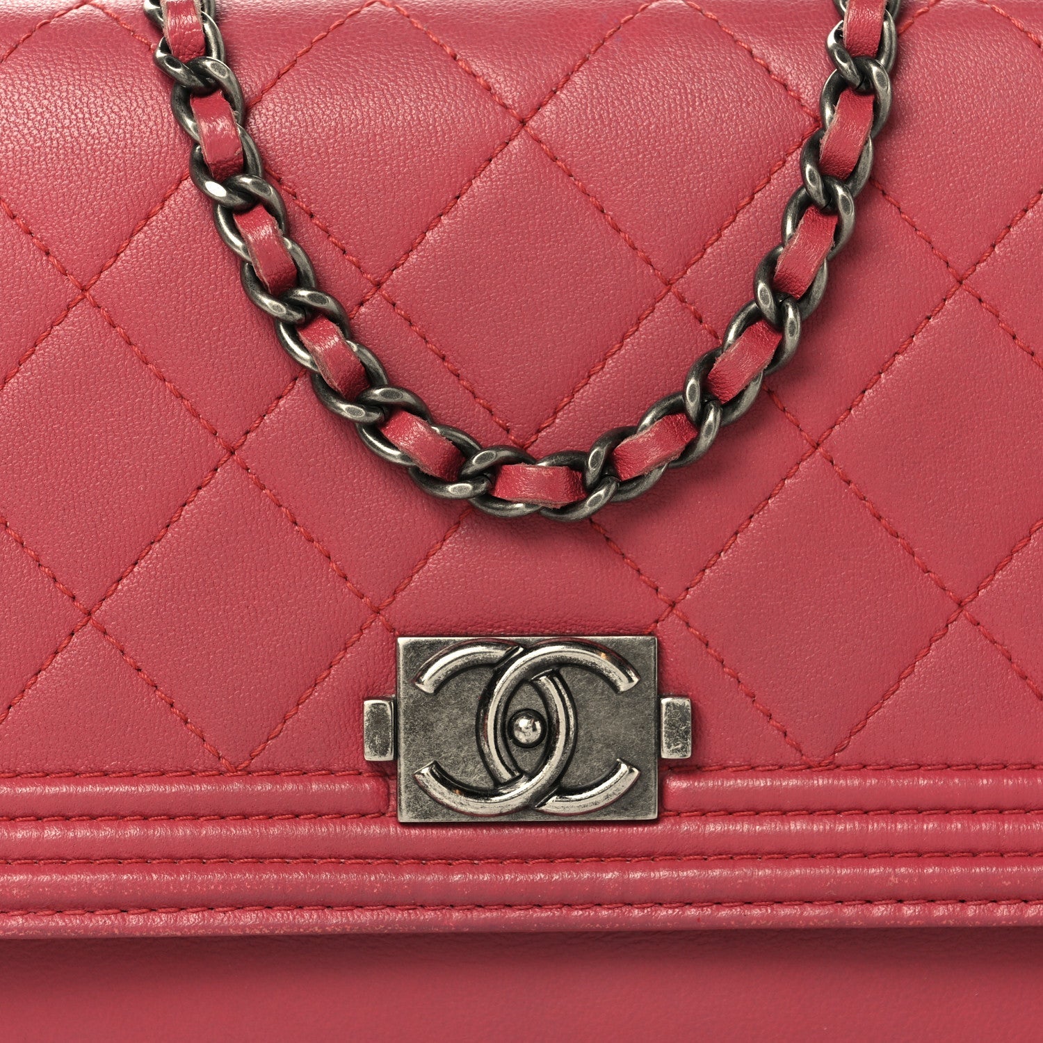 Chanel Calfskin Quilted Boy Wallet On Chain WOC Pink