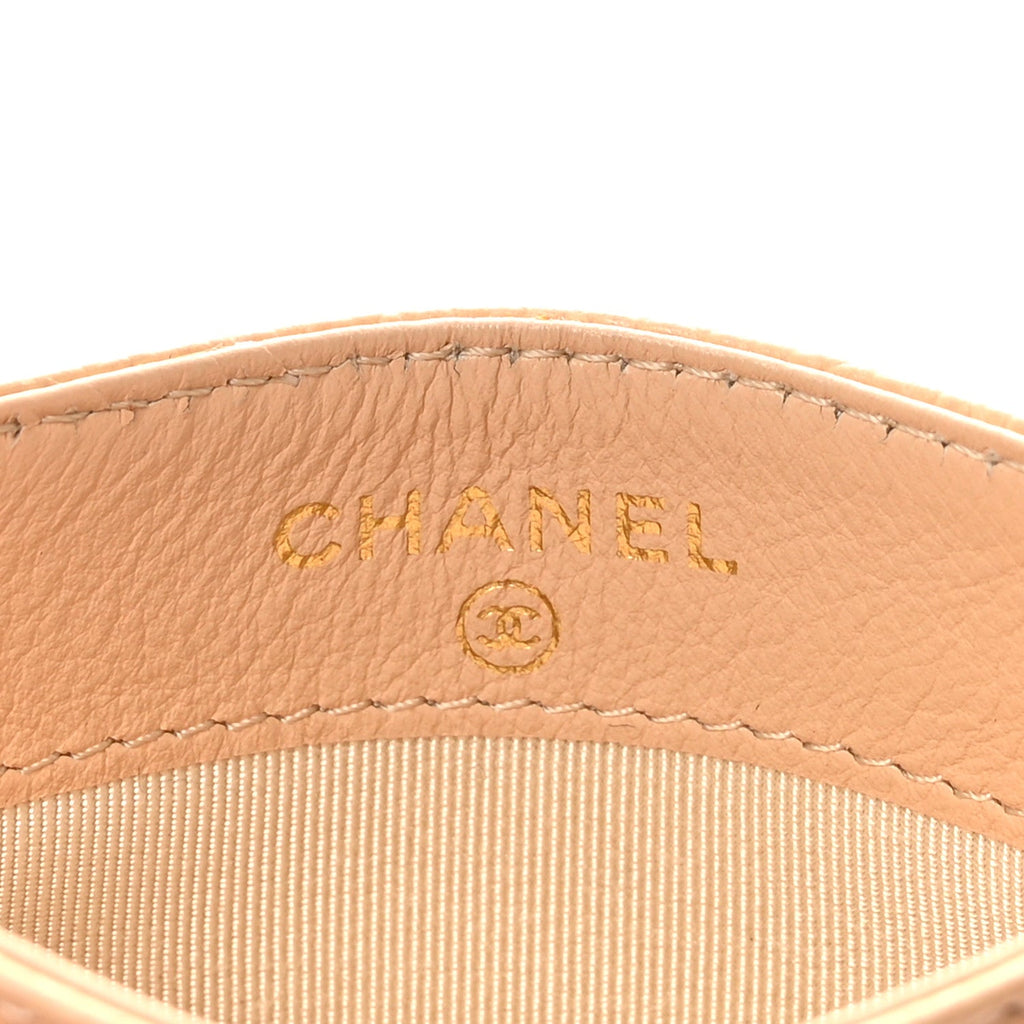 Caviar Quilted Card Holder Light Beige