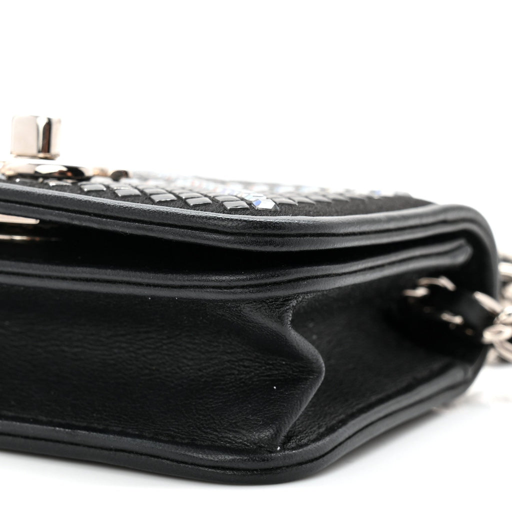 Chanel Lambskin Crystal Quilted Mini Chain Belt Bag Black