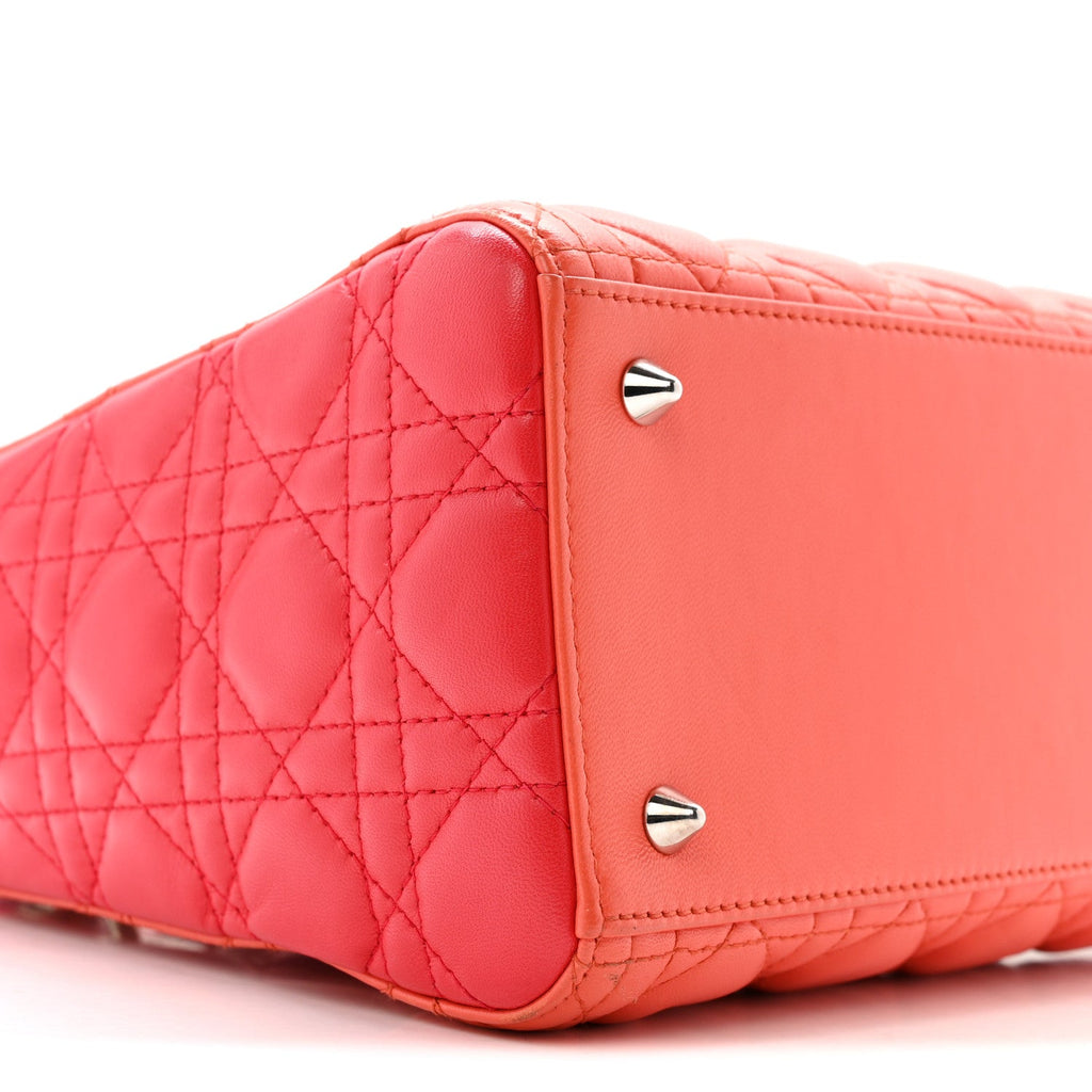 Christian Dior Lambskin Cannage Medium Bi-Color Lady Dior Orange Fuchsia