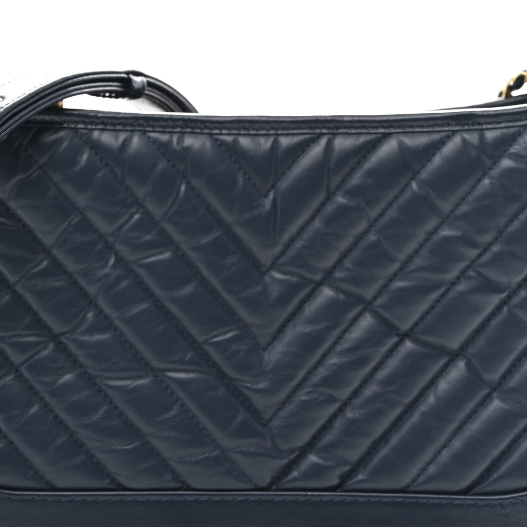 Chanel Aged Calfskin Chevron Quilted Medium Gabrielle Hobo Blue