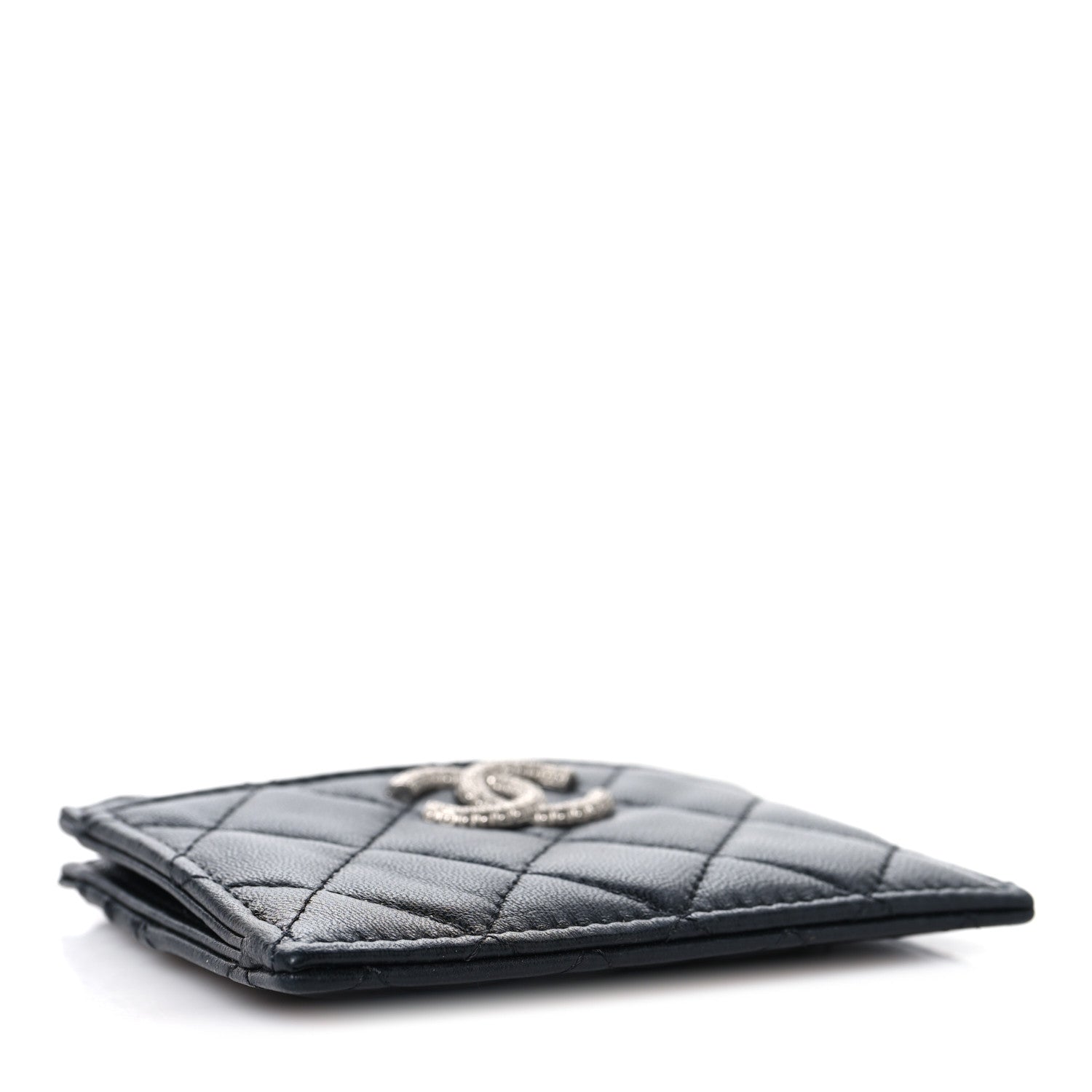Lambskin Quilted CC Zip Card Holder Black