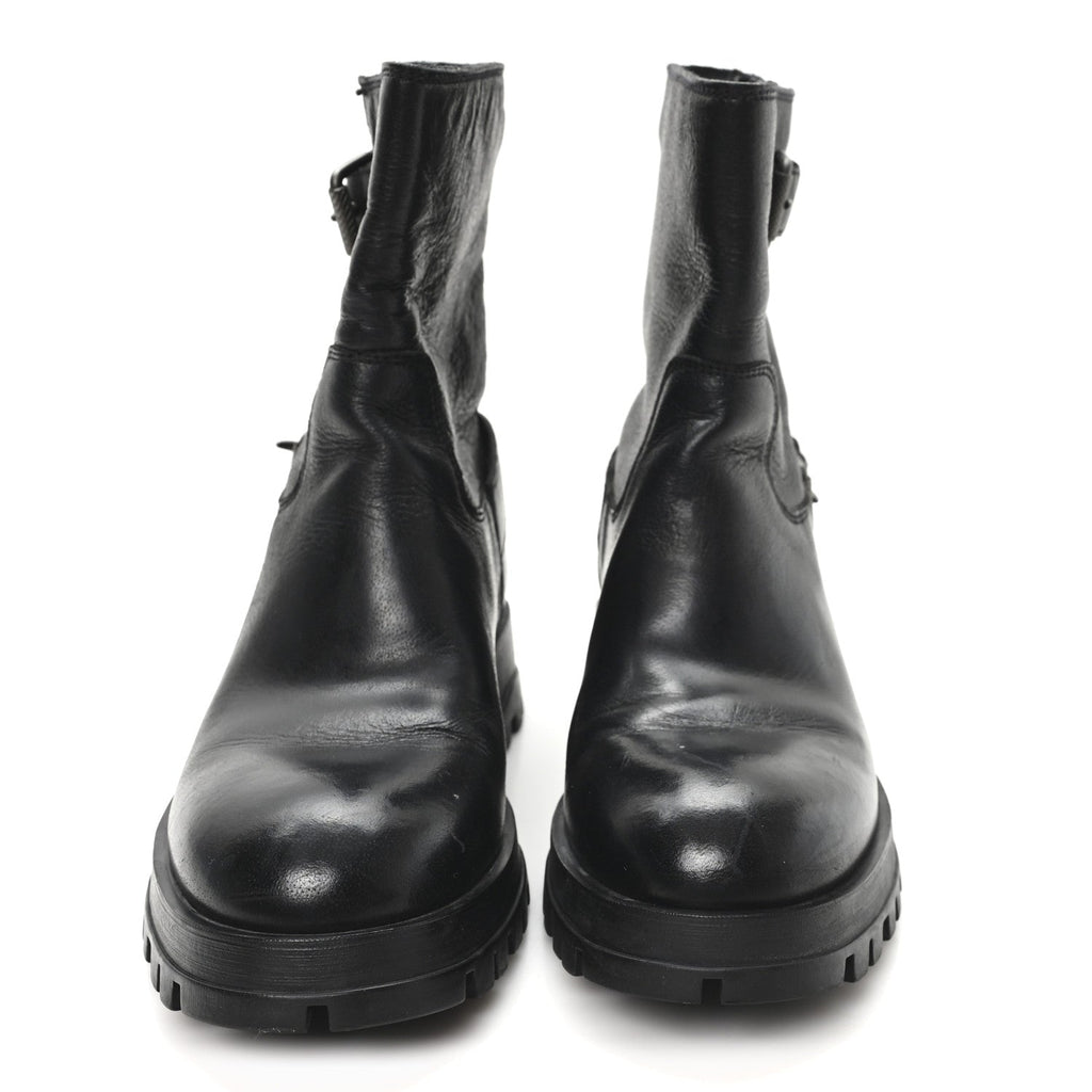 Prada Calfskin Double Buckle Combat Boots 37 Black