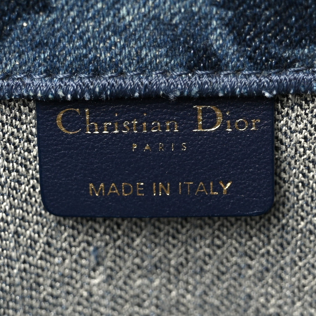 Christian Dior Denim Flowers Embroidered Medium Book Tote Blue