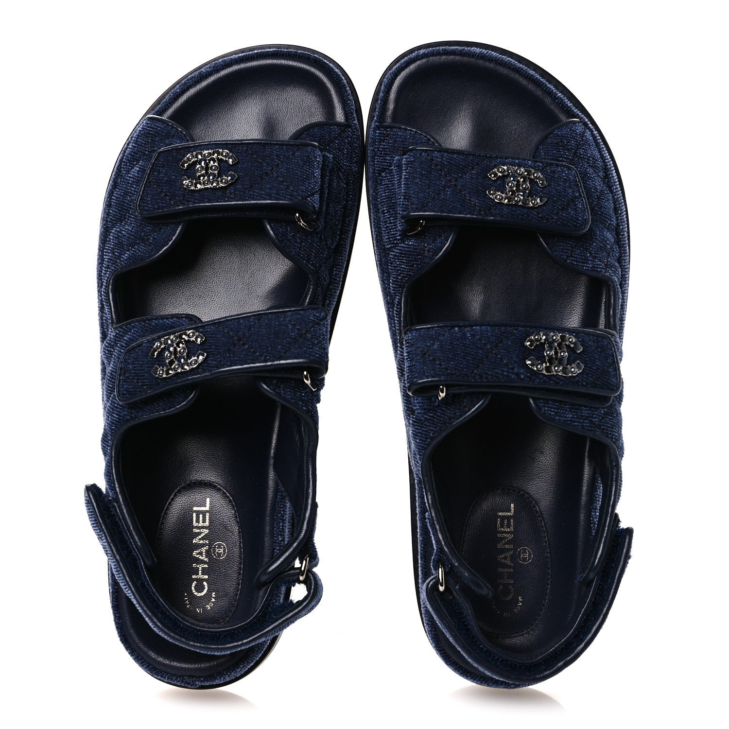 Chanel Velvet Velcro Dad Sandals 37.5 Blue