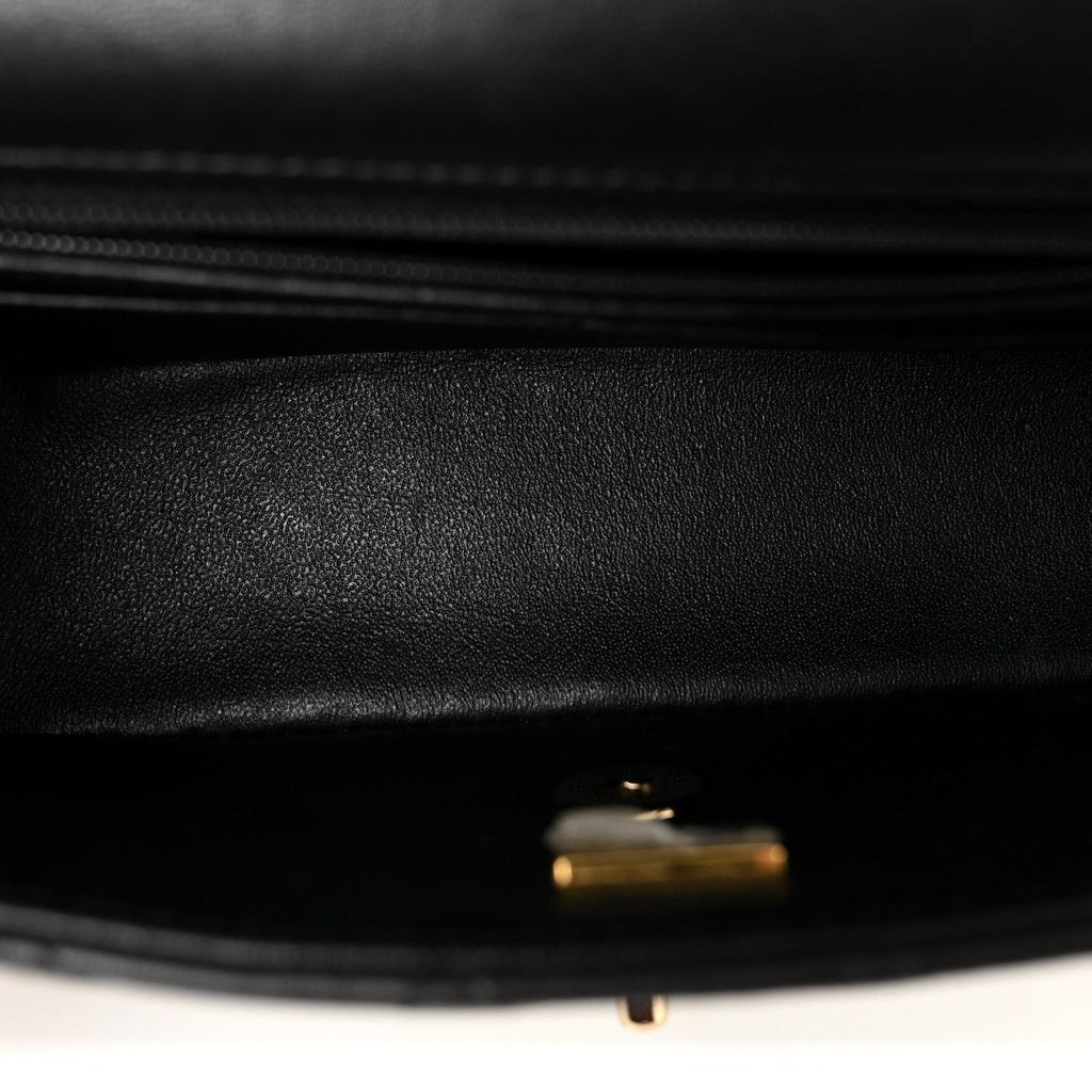 Chanel Lambskin Quilted Mini Top Handle Rectangular Flap Black