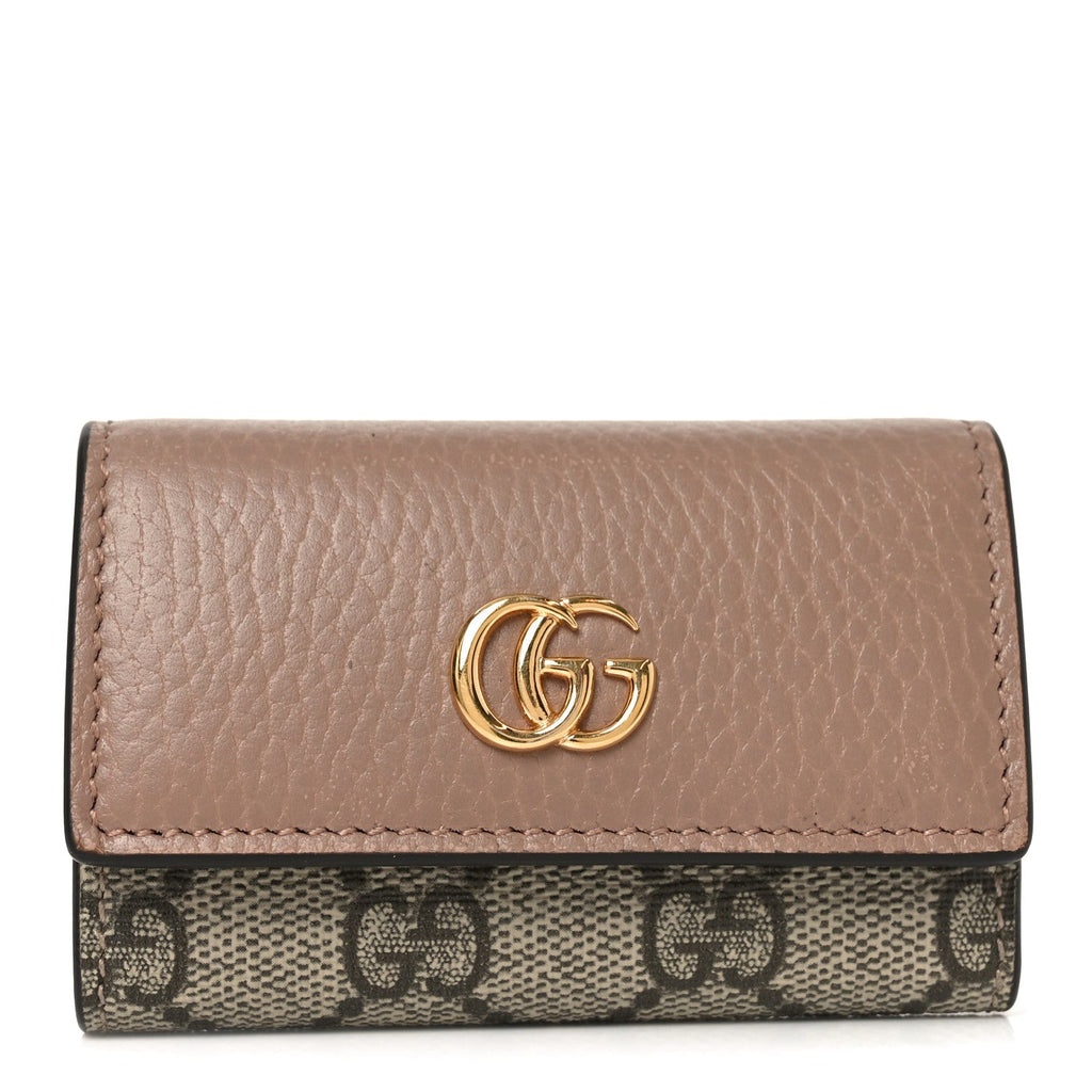 Gucci Dollar Calfskin GG Supreme Monogram GG Marmont 6 Key Holder Case Old Rose Beige Ebony