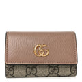 Gucci Dollar Calfskin GG Supreme Monogram GG Marmont 6 Key Holder Case Old Rose Beige Ebony