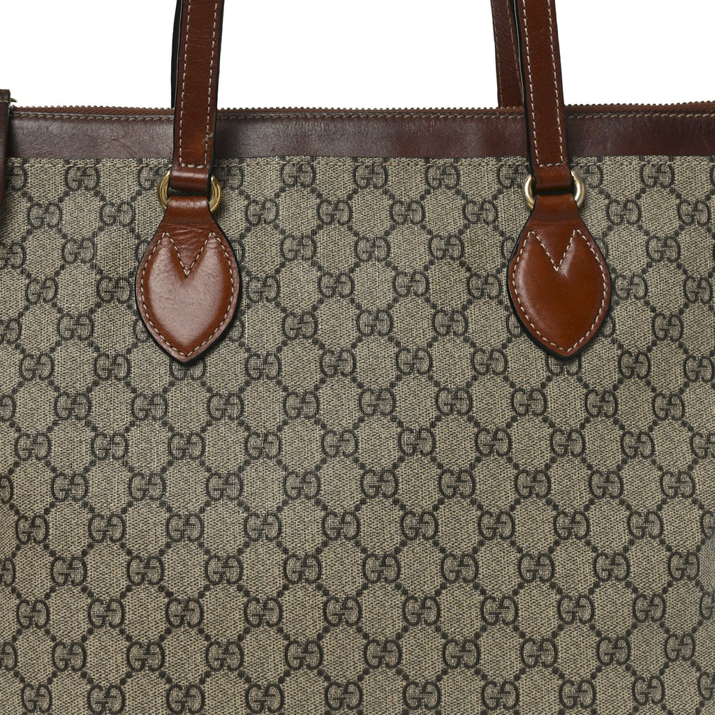 Gucci GG Supreme Monogram Medium Zippered Bucket Tote Beige Tuscany